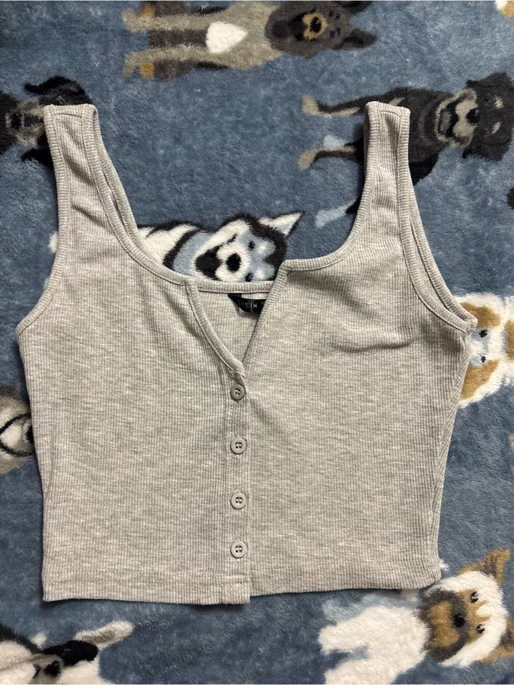 SHEIN Light Gray Ribbed Button-Front Crop Tank
